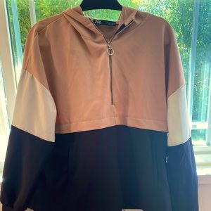 Zara pink, white, and black hoodie